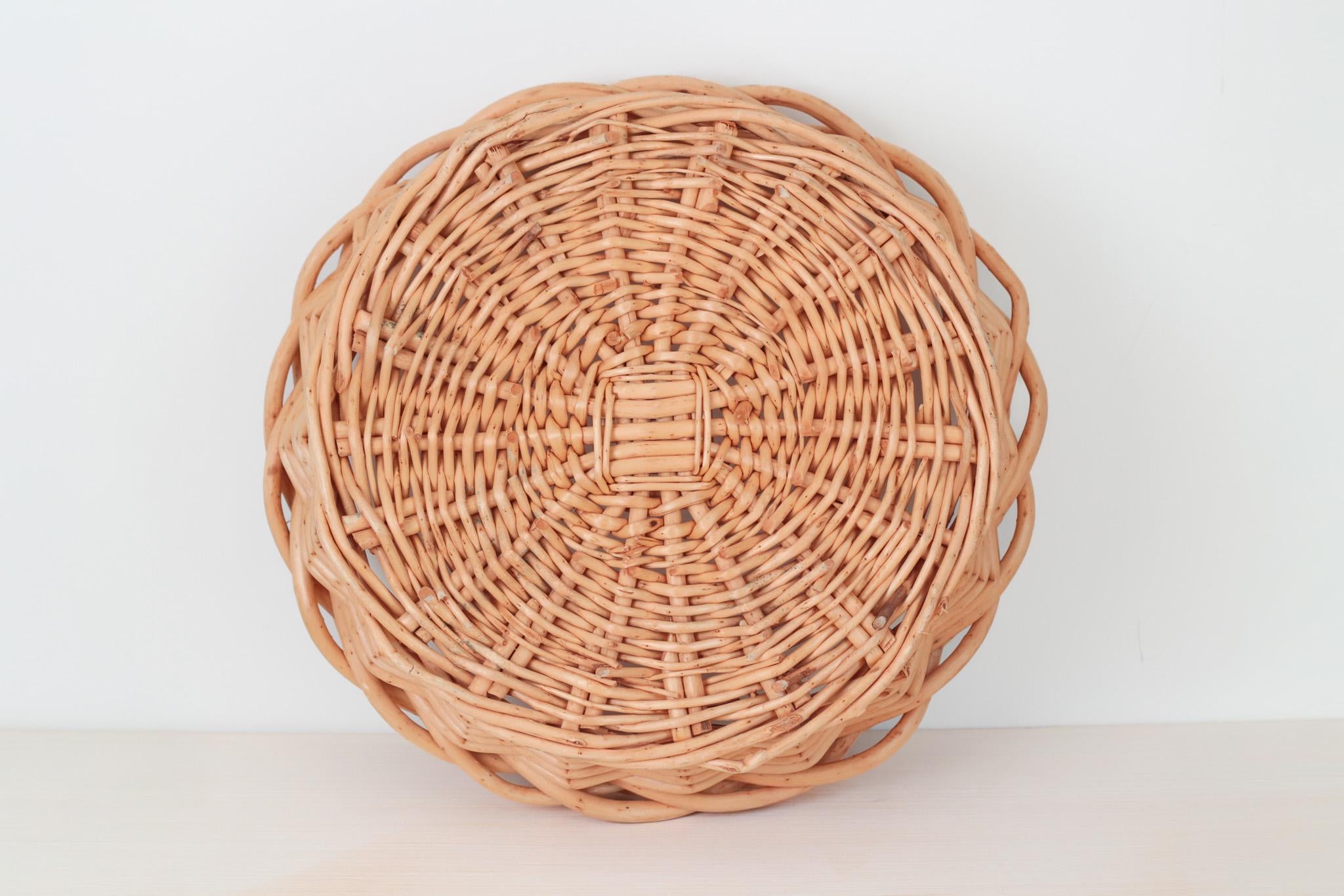Large Vintage Handwoven Wicker Basket Tray