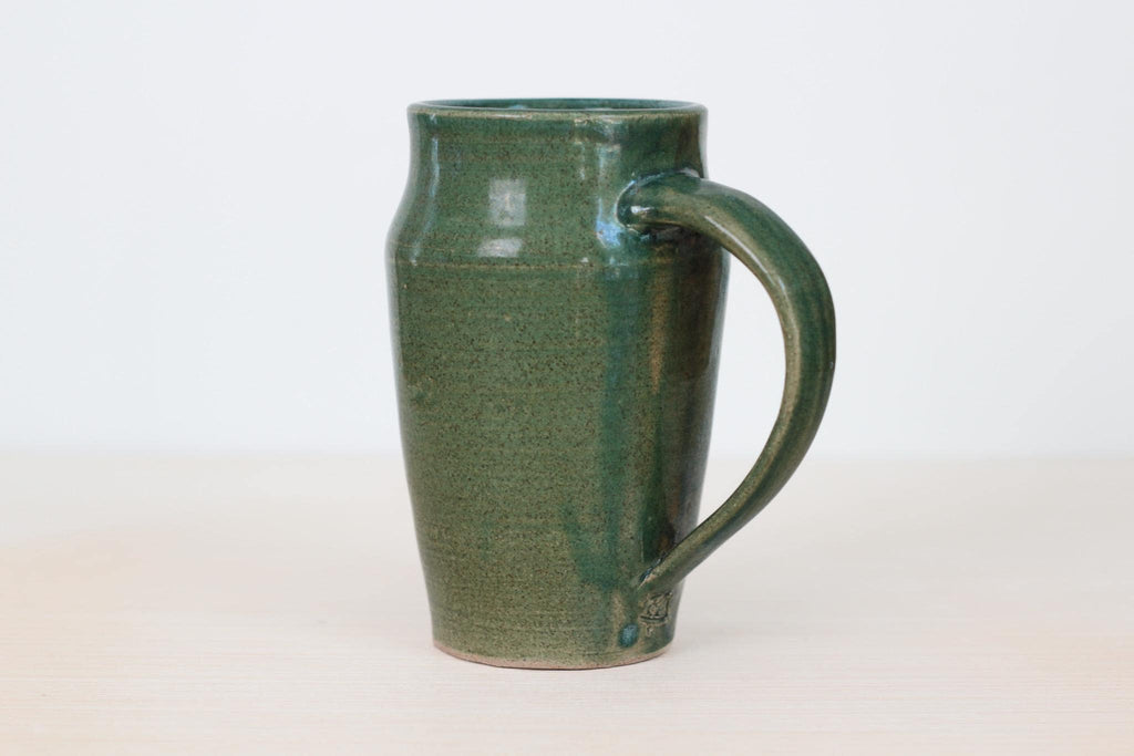 Vintage Studio Pottery Tall Green Mug, Signed by Artist