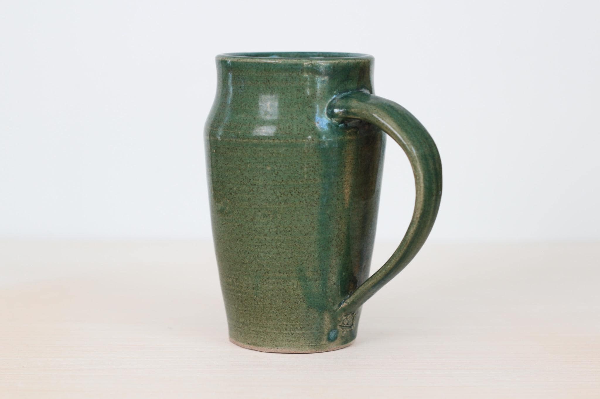Vintage Studio Pottery Tall Green Mug, Signed by Artist