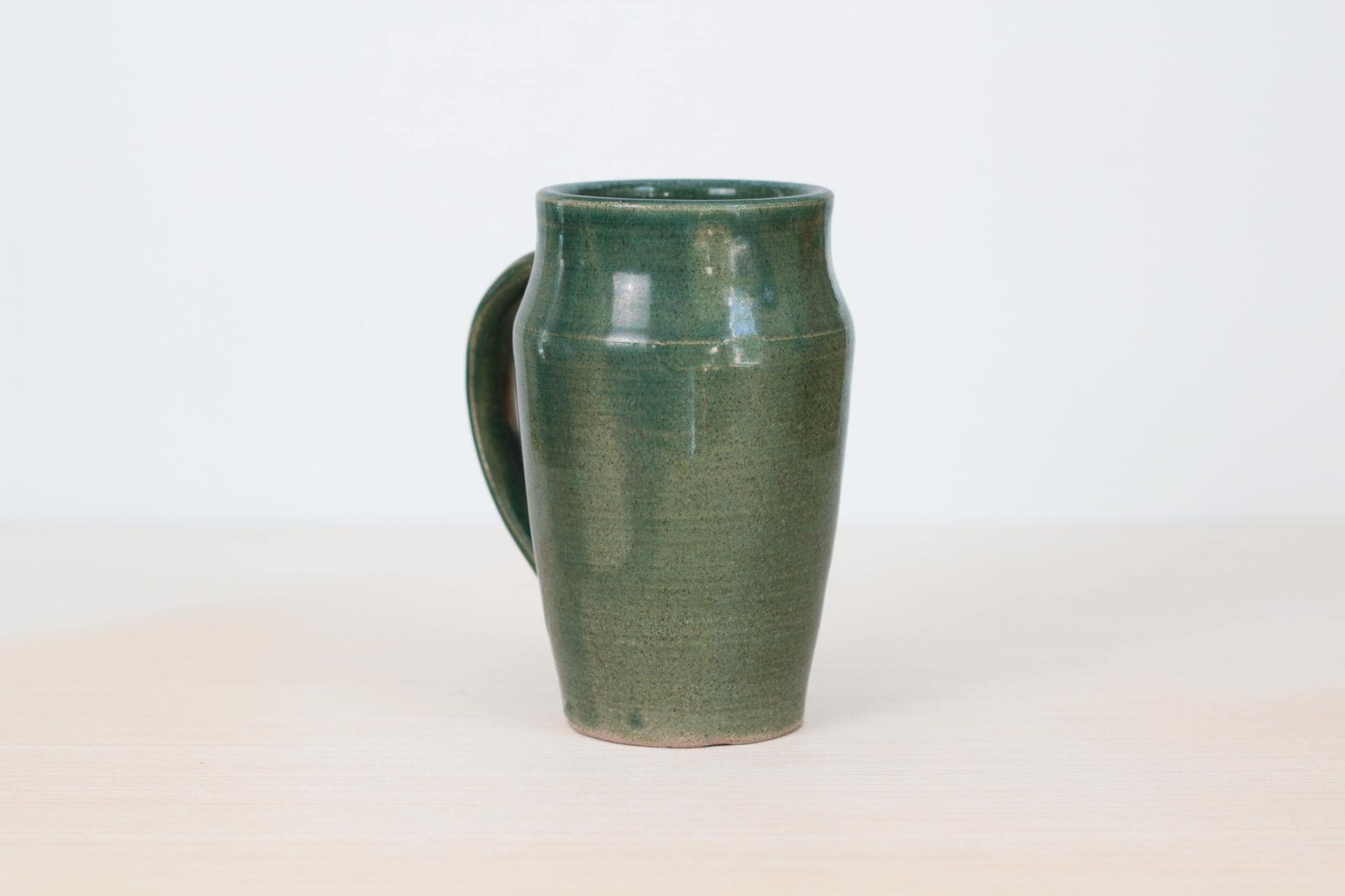 Vintage Studio Pottery Tall Green Mug, Signed by Artist