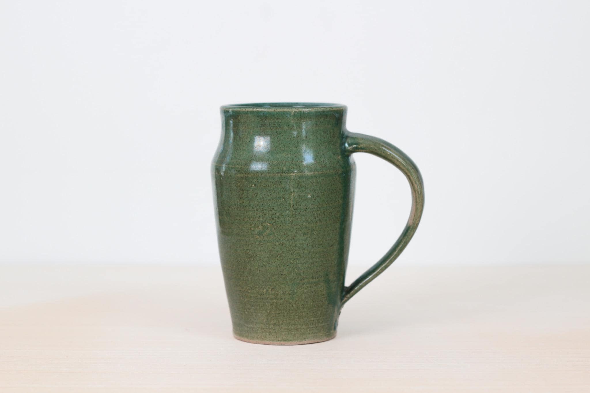 Vintage Studio Pottery Tall Green Mug, Signed by Artist