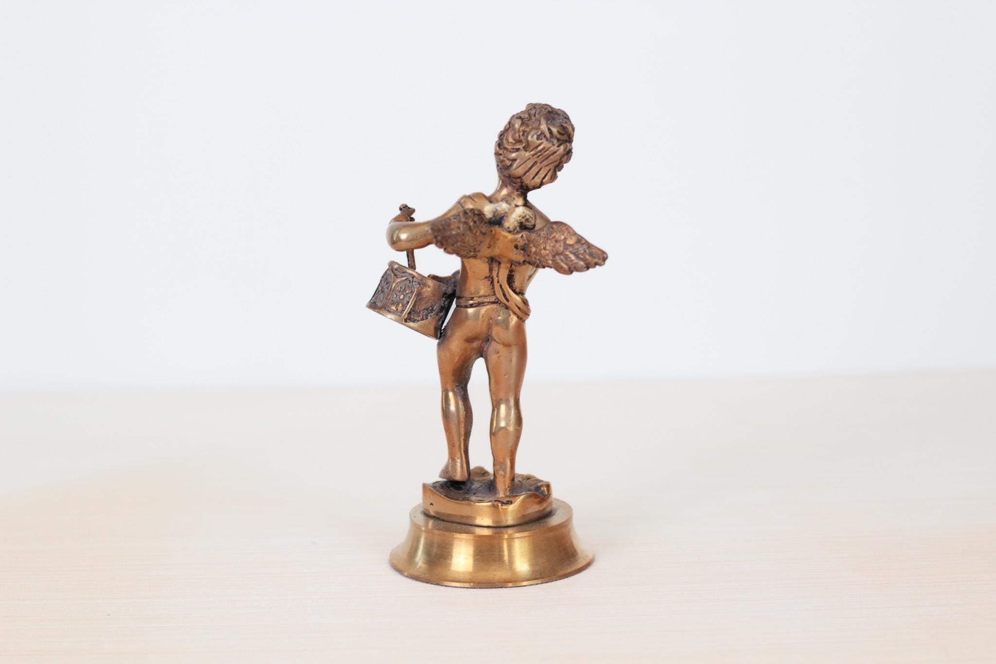 Vintage Solid Brass Angel Cherub Drummer Statue