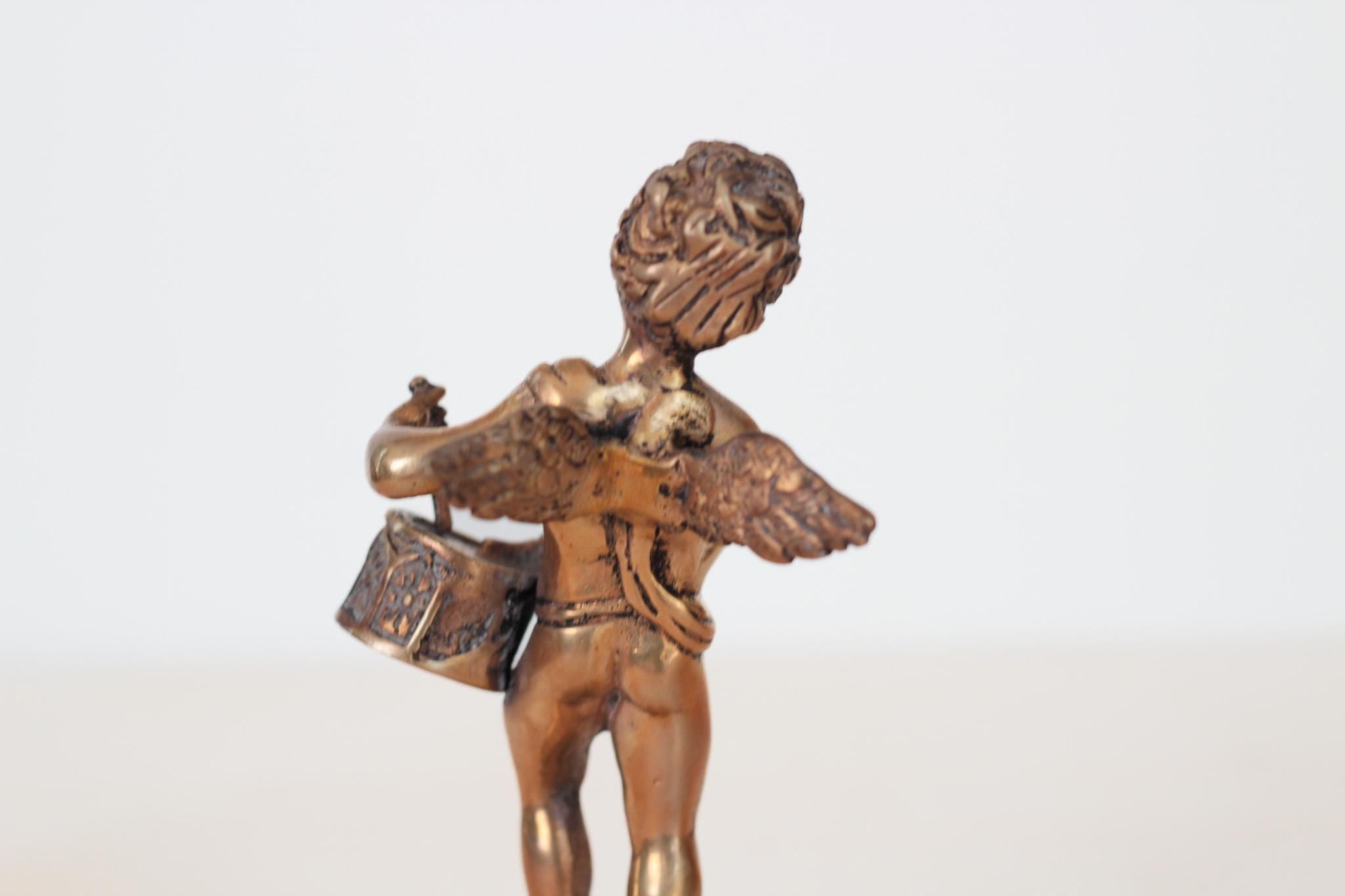 Vintage Solid Brass Angel Cherub Drummer Statue