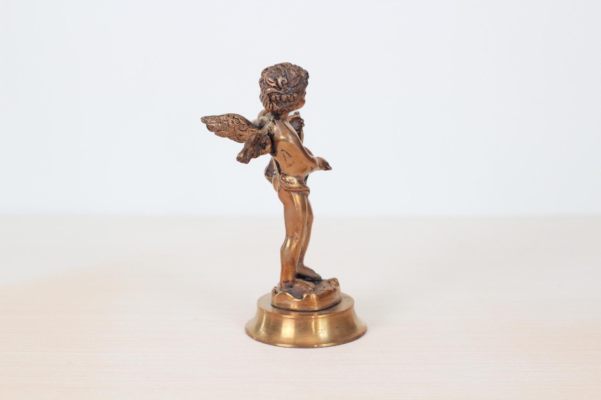 Vintage Solid Brass Angel Cherub Drummer Statue