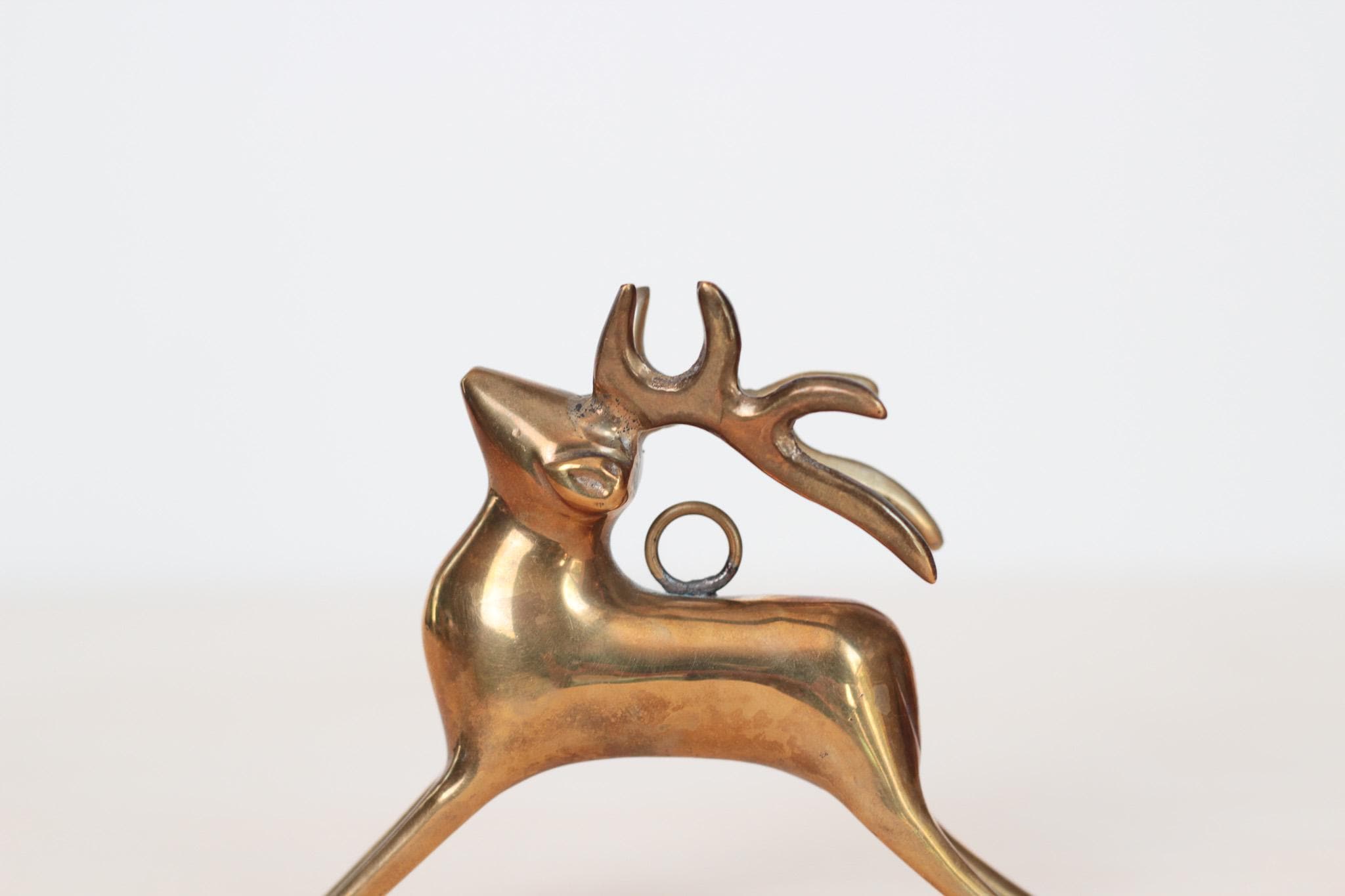 Vintage Brass Deer Figurine Ornament, Mid-Century Modern Christmas Decor