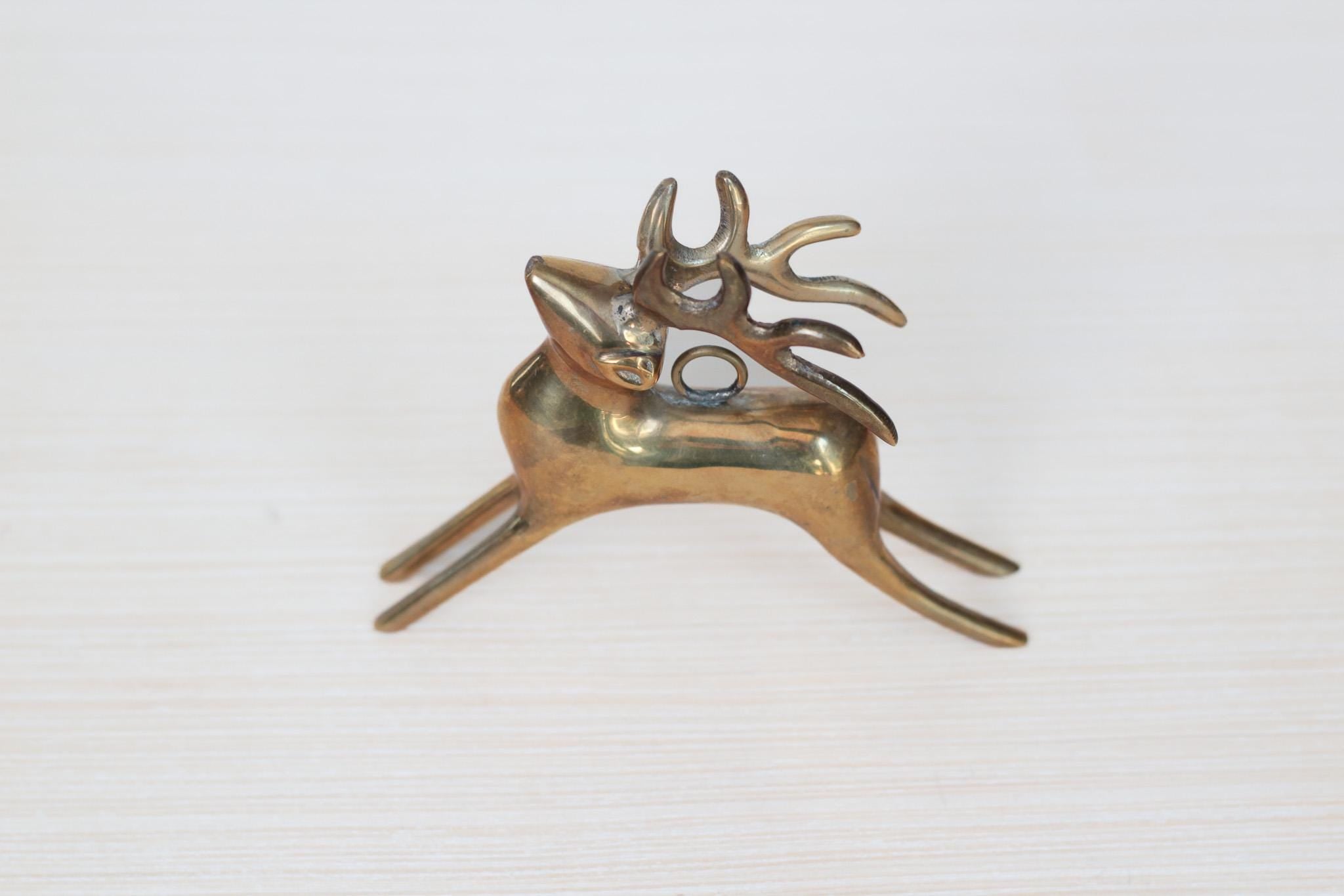 Vintage Brass Deer Figurine Ornament, Mid-Century Modern Christmas Decor