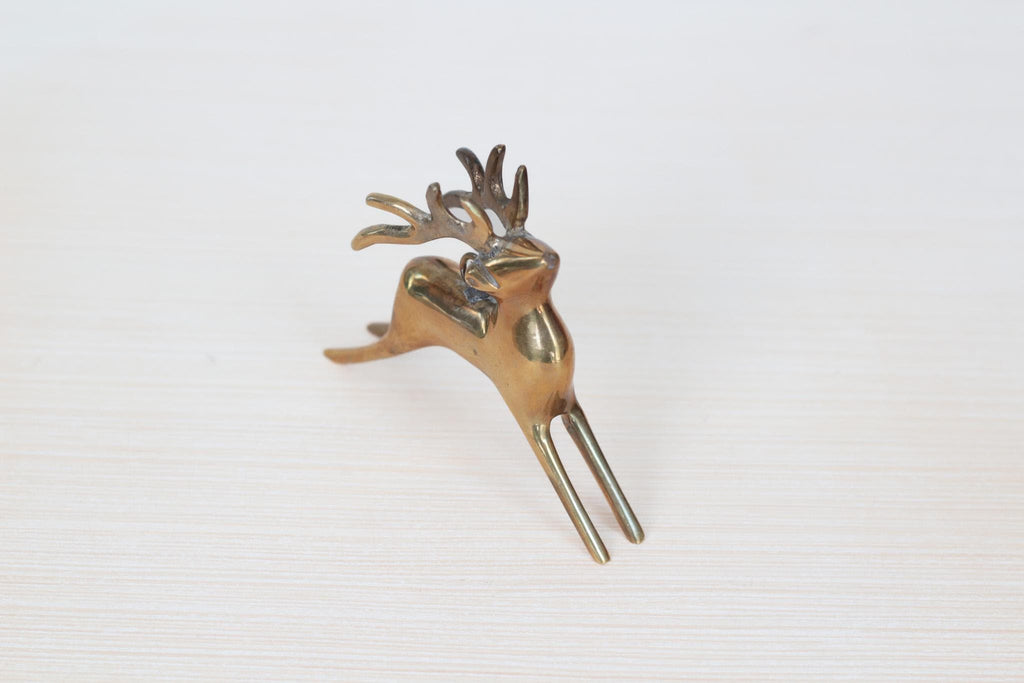 Vintage Brass Deer Figurine Ornament, Mid-Century Modern Christmas Decor