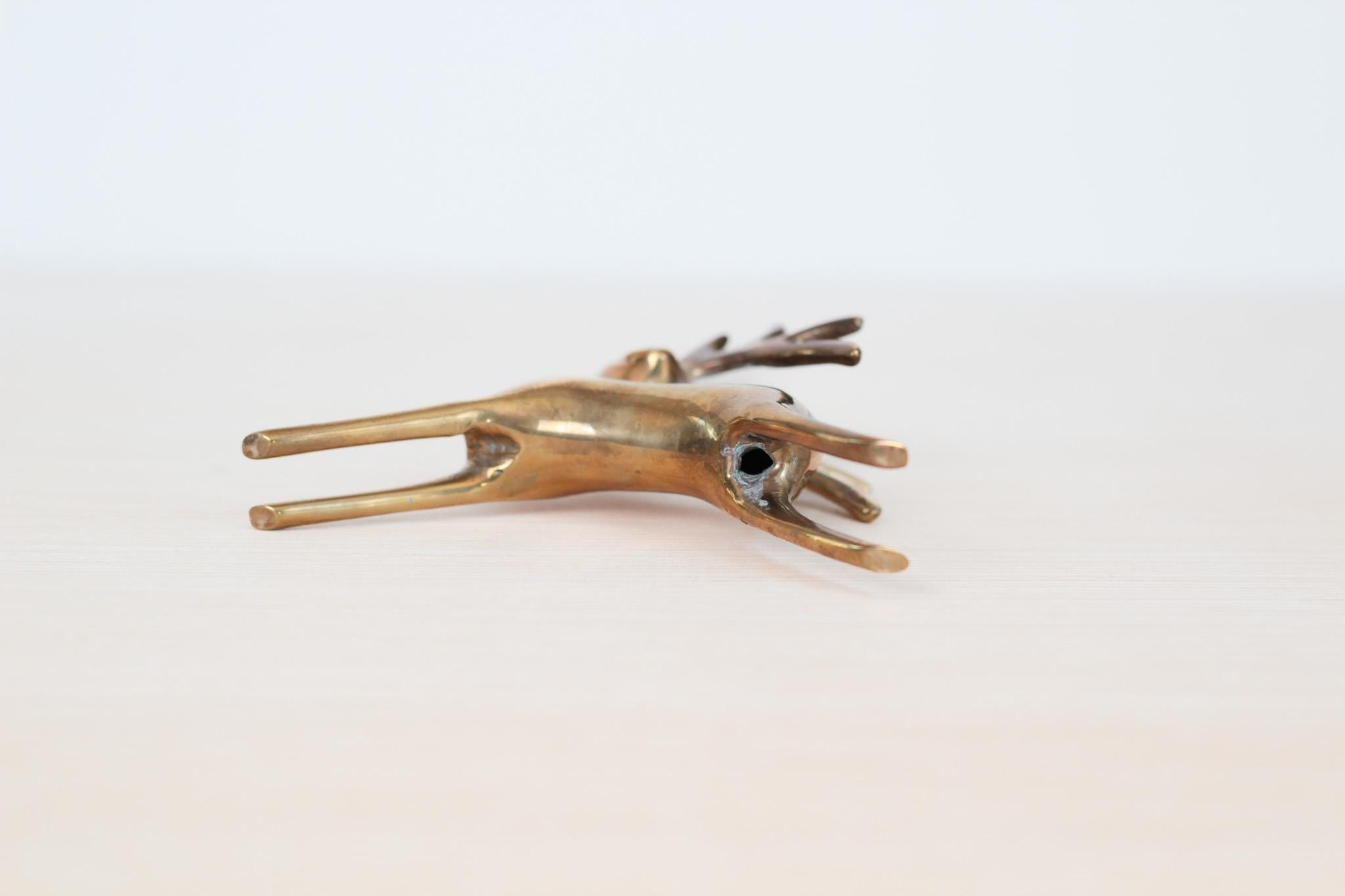 Vintage Brass Deer Figurine Ornament, Mid-Century Modern Christmas Decor