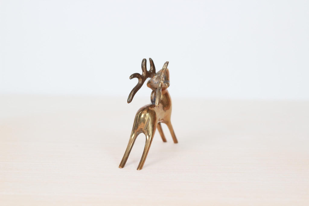Vintage Brass Deer Figurine Ornament, Mid-Century Modern Christmas Decor