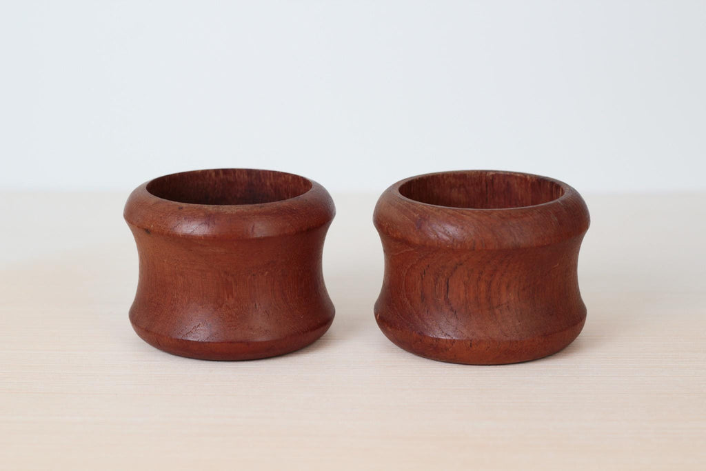Vintage Teak Wood Candle Holder Pair, Mid-Century Modern Decor