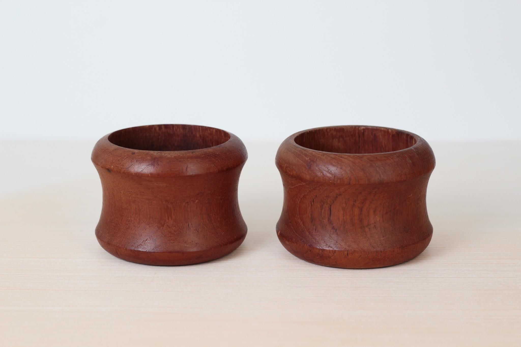 Vintage Teak Wood Candle Holder Pair, Mid-Century Modern Decor