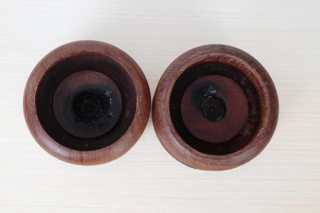 Vintage Teak Wood Candle Holder Pair, Mid-Century Modern Decor