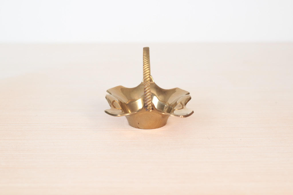 Vintage Mini Brass Basket Jewelry Dish, Midcentury Brass Decor