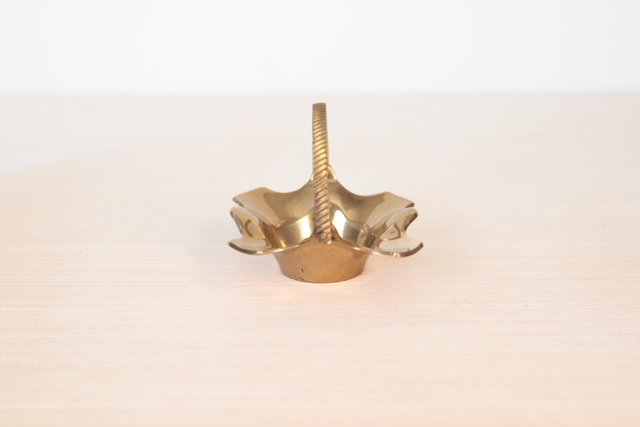 Vintage Mini Brass Basket Jewelry Dish, Midcentury Brass Decor