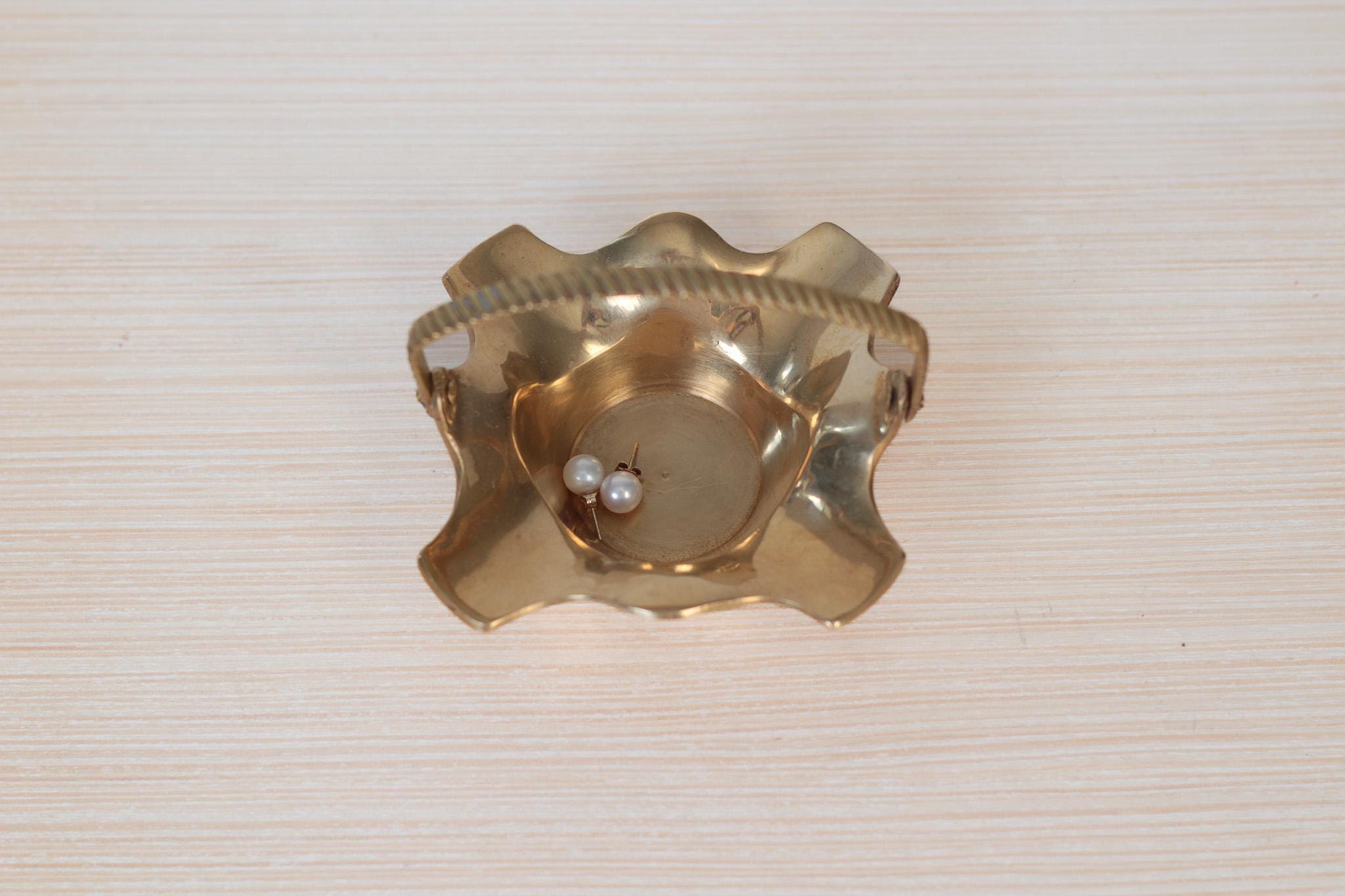 Vintage Mini Brass Basket Jewelry Dish, Midcentury Brass Decor