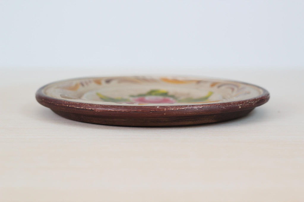 Vintage Hand-Painted Floral Wooden Plate
