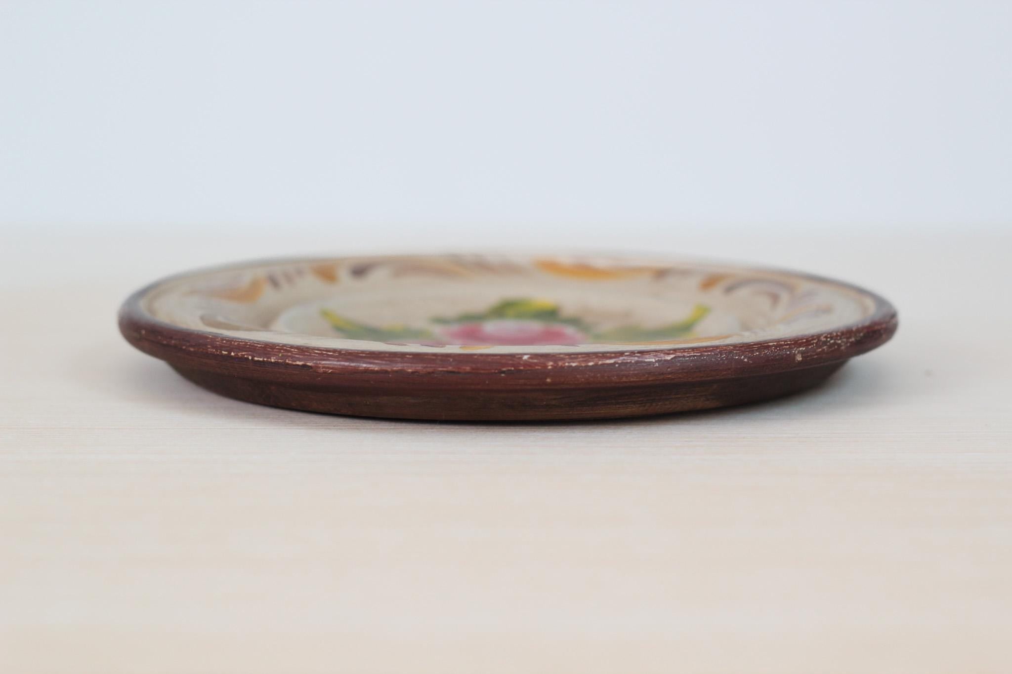 Vintage Hand-Painted Floral Wooden Plate