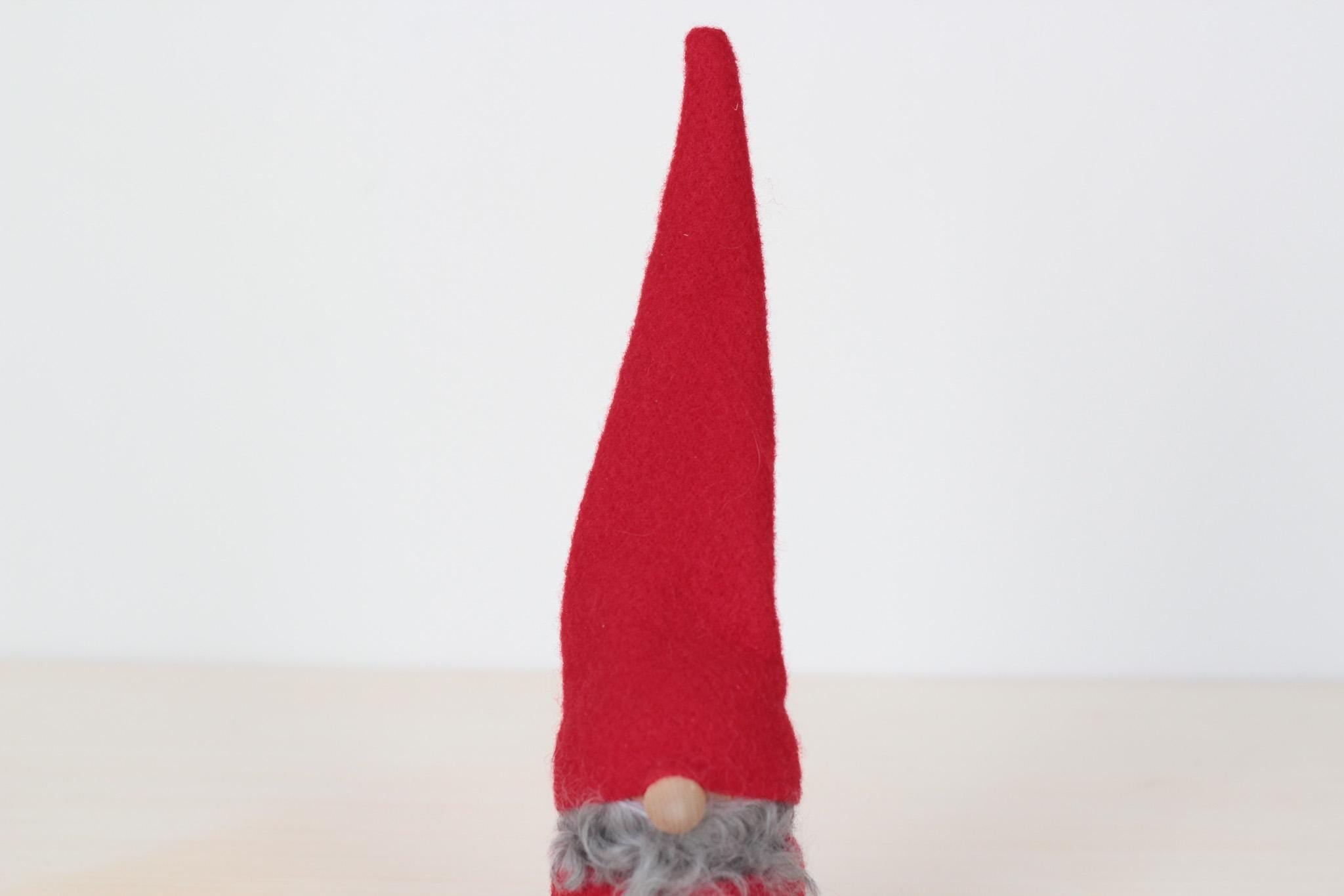 Vintage Swedish Tomte Gnome 10.5" Tall w/ Wooden Heart Feet, Scandinavian Christmas Decor