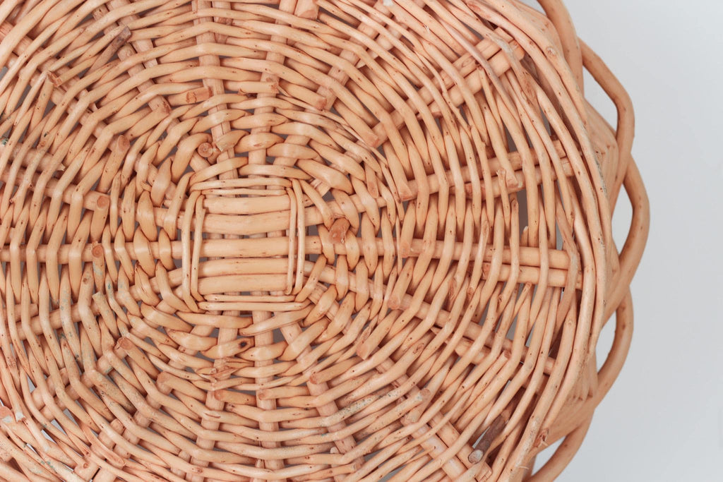 Large Vintage Handwoven Wicker Basket Tray
