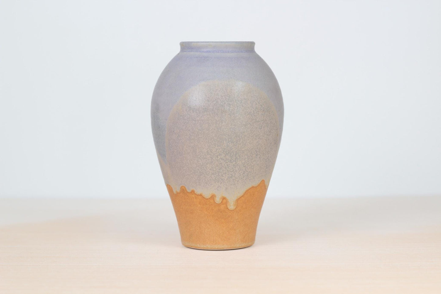 Vintage Handmade Studio Pottery Vase in Pastel Lavender and Orange | Signed by Artist