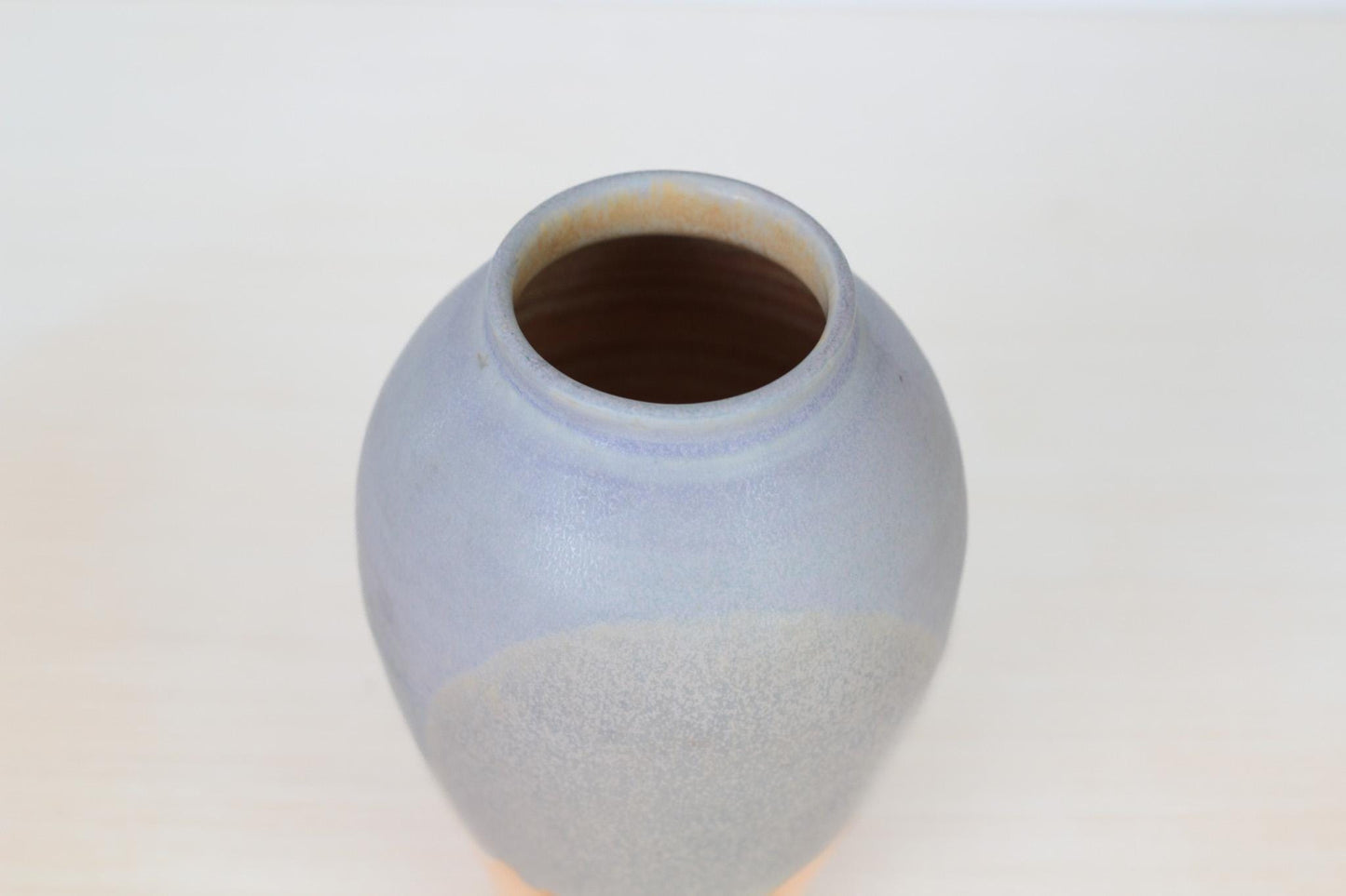 Vintage Handmade Studio Pottery Vase in Pastel Lavender and Orange | Signed by Artist