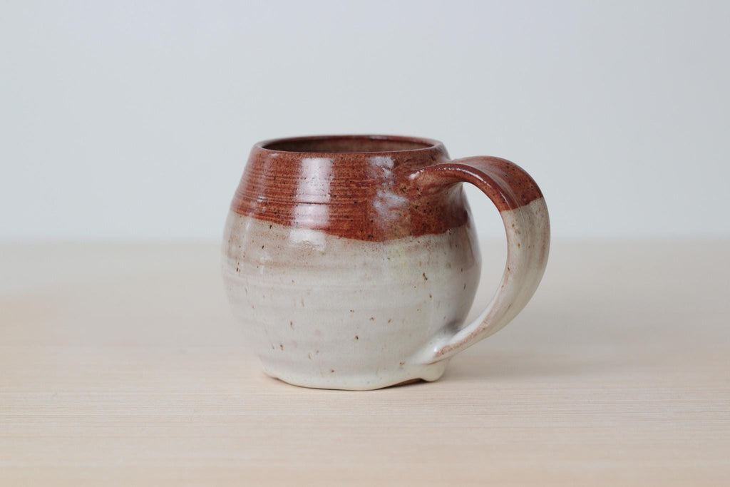 Vintage Studio Pottery Mug in Speckled Cream and Brown Glaze, Signed by Artist