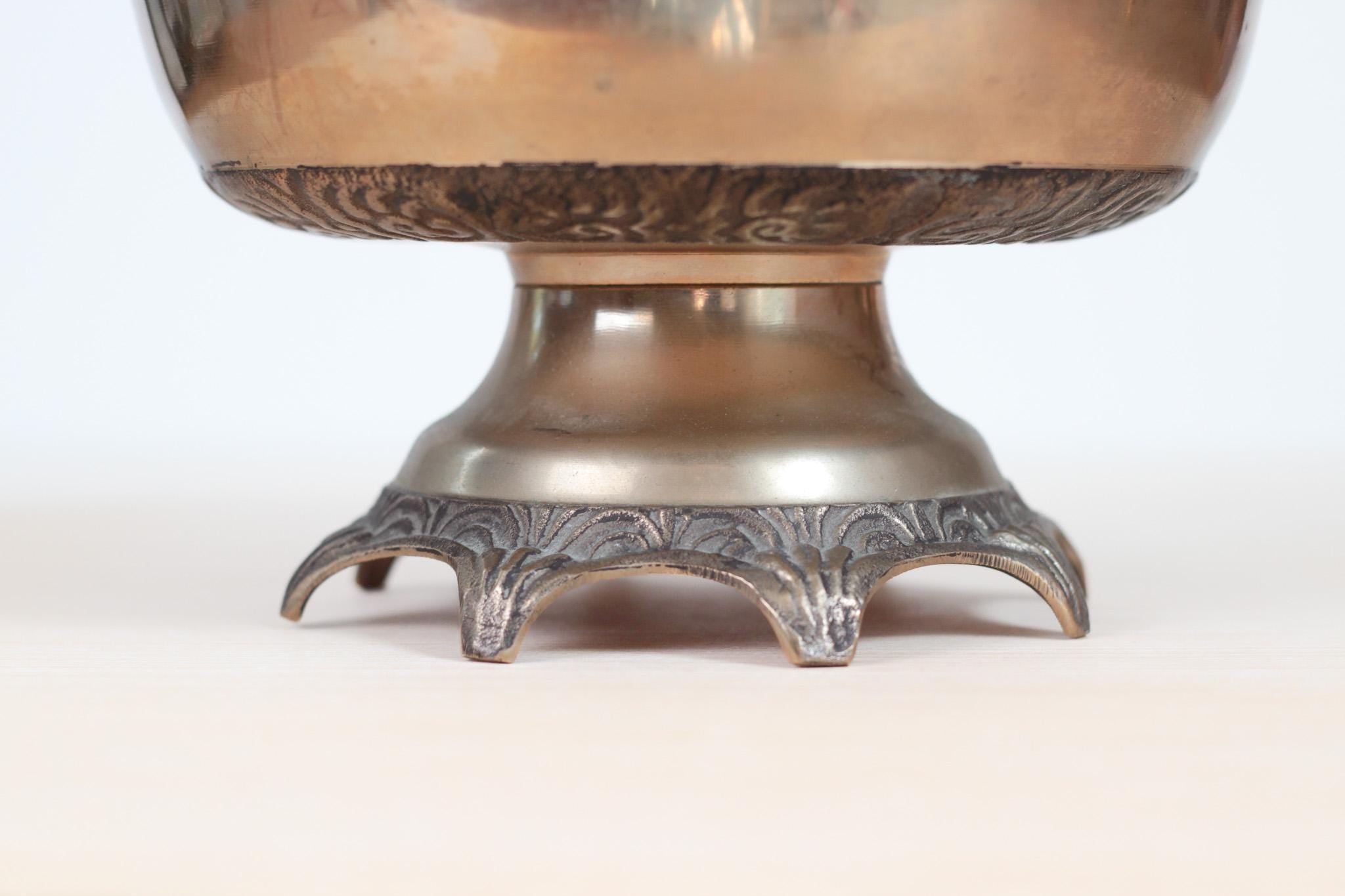 Vintage Solid Brass Pedestal Bowl with Scalloped Rim