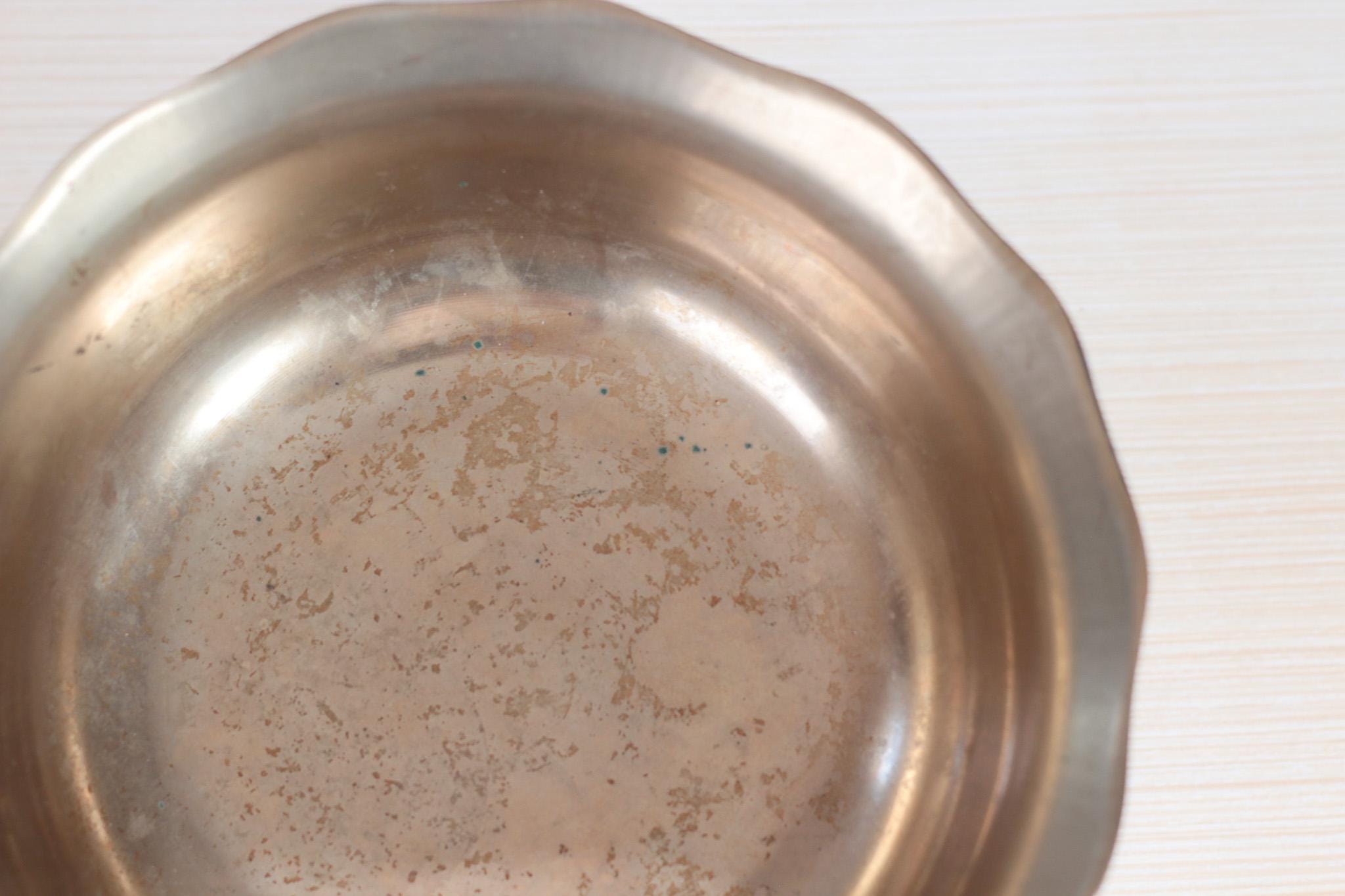 Vintage Solid Brass Pedestal Bowl with Scalloped Rim