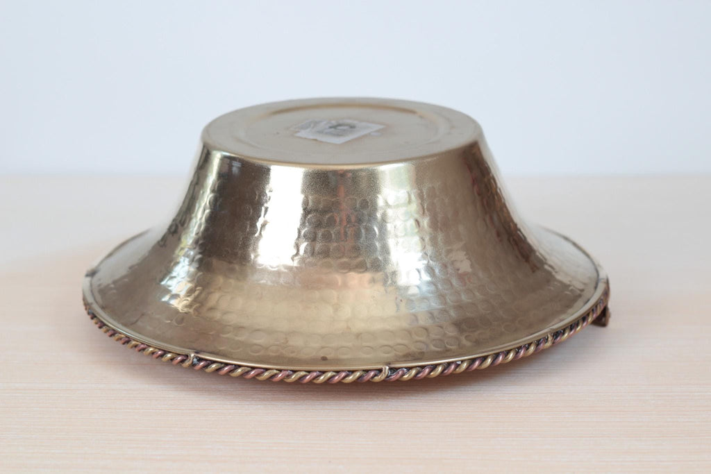 Vintage Hammered Brass Basket Bowl with Swing Handle, Mid-Century Decor