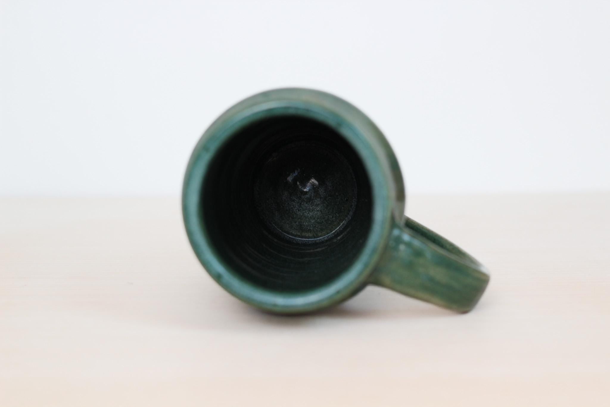 Vintage Studio Pottery Tall Green Mug, Signed by Artist