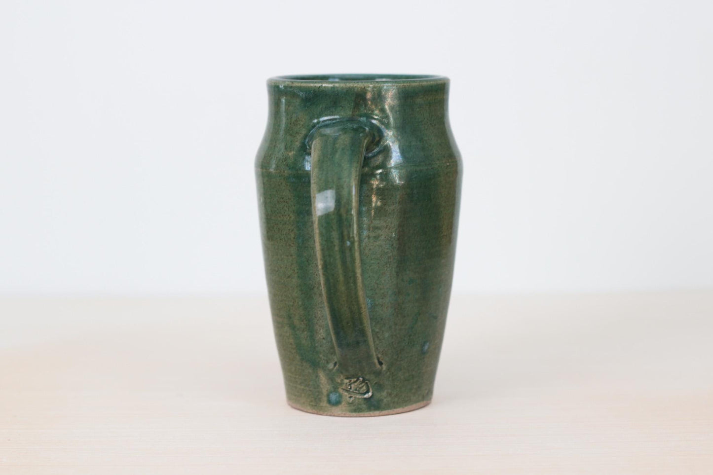 Vintage Handmade Studio Pottery Tall Green Mug, Signed by Artist