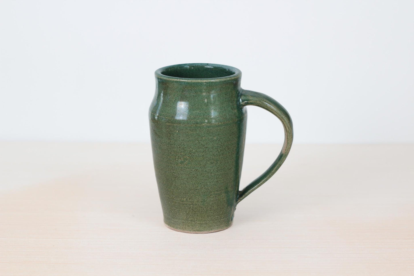 Vintage Handmade Studio Pottery Tall Green Mug, Signed by Artist