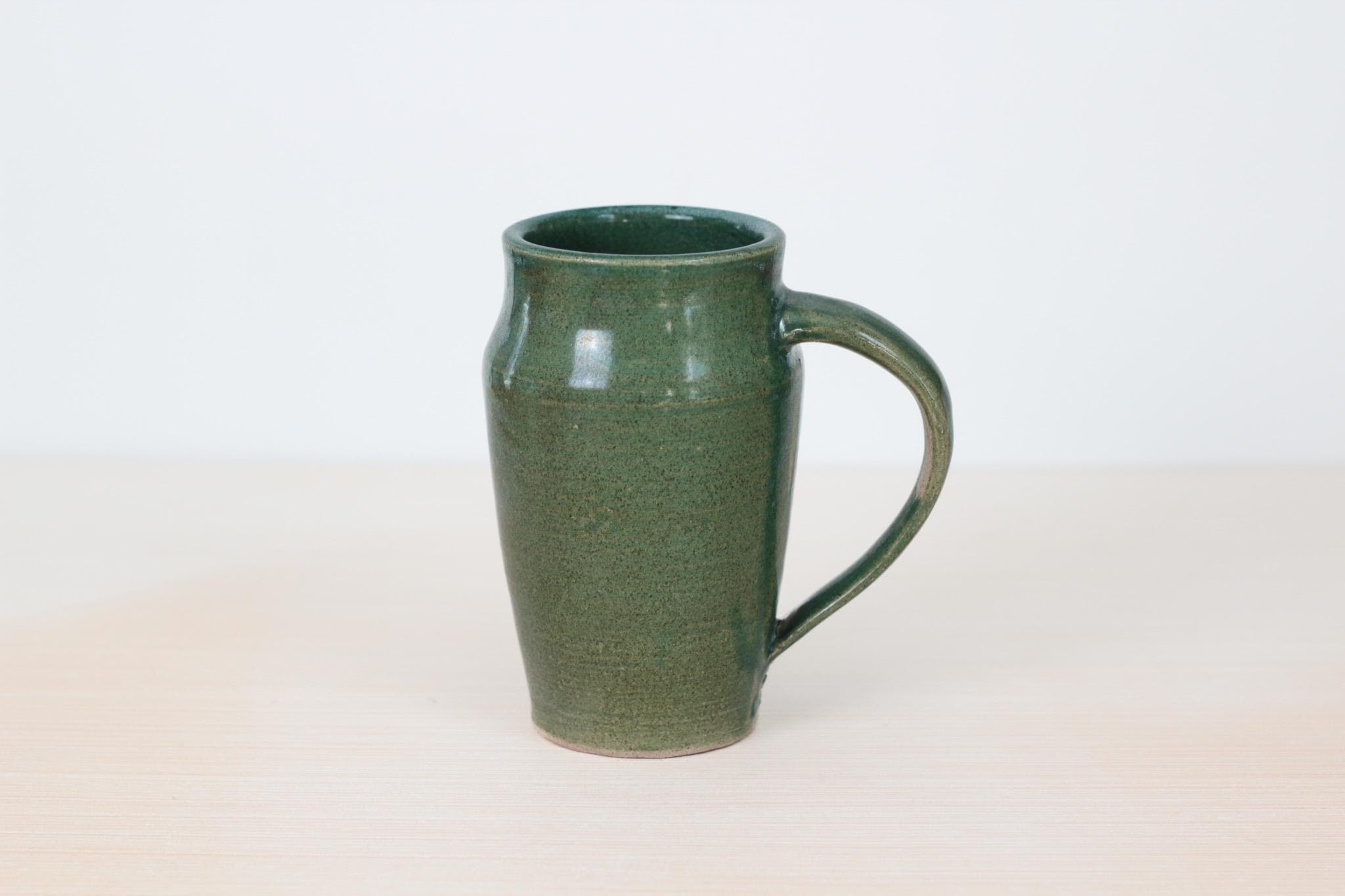 Vintage Studio Pottery Tall Green Mug, Signed by Artist