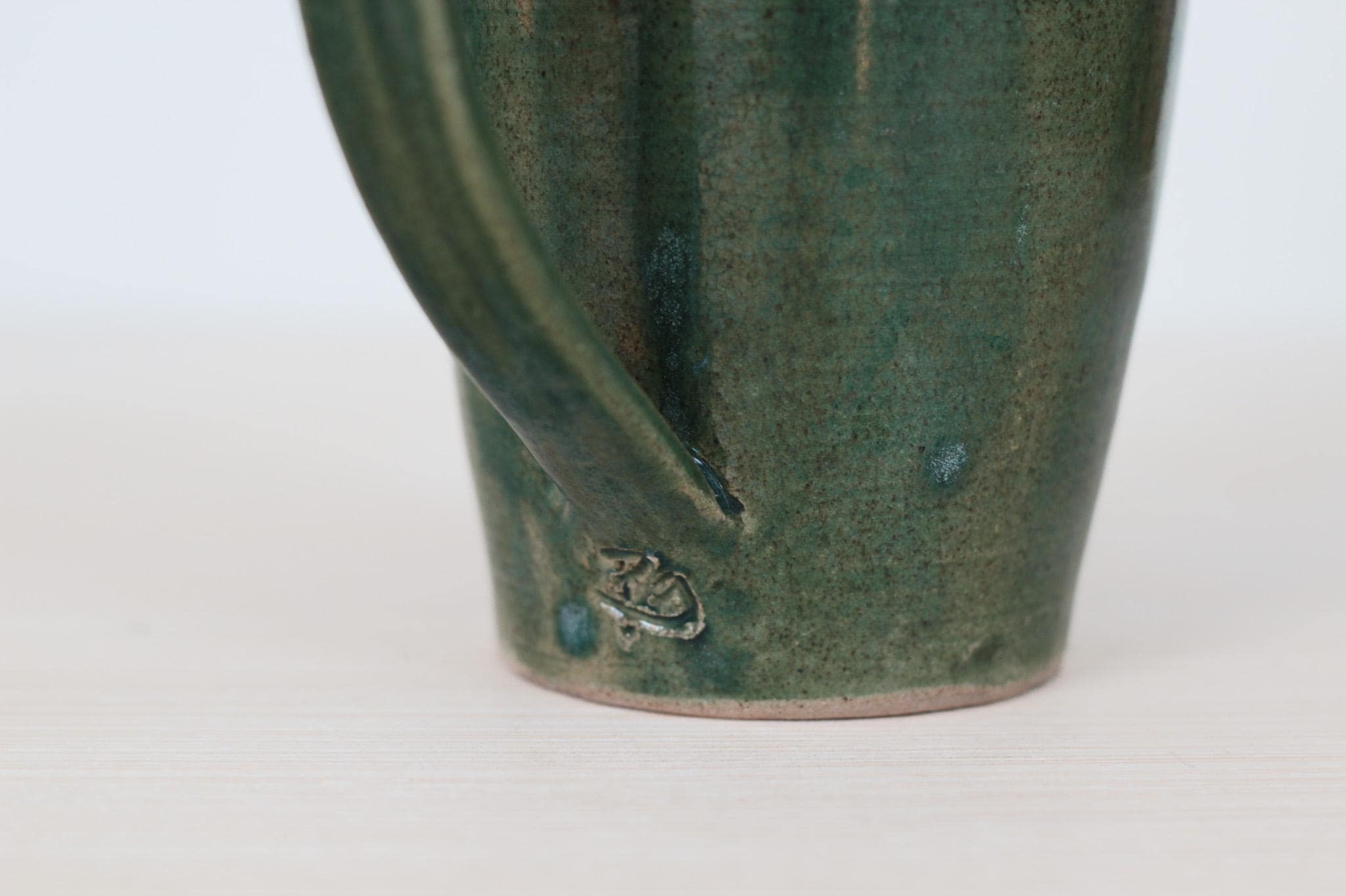 Vintage Studio Pottery Tall Green Mug, Signed by Artist