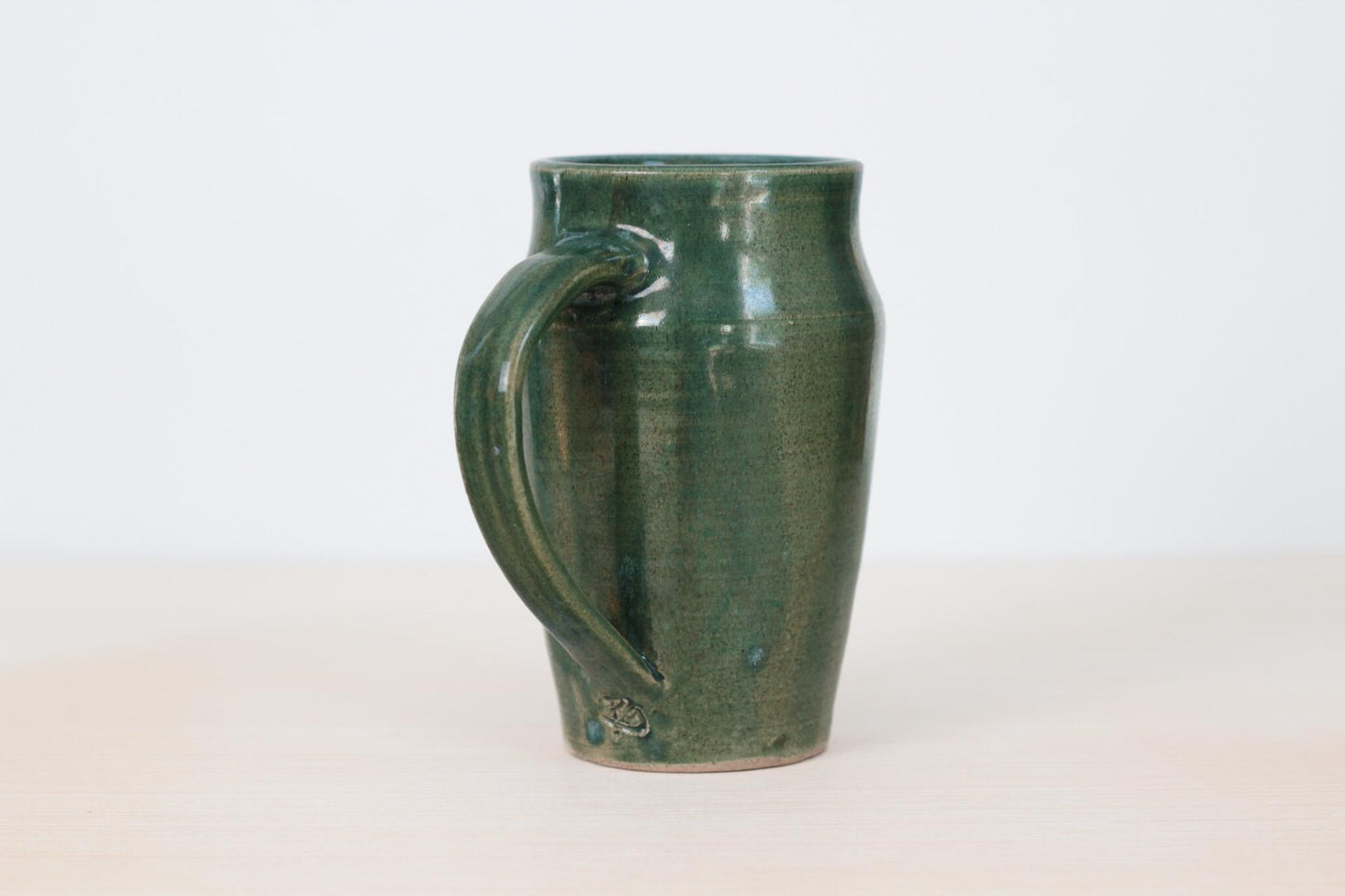 Vintage Handmade Studio Pottery Tall Green Mug, Signed by Artist