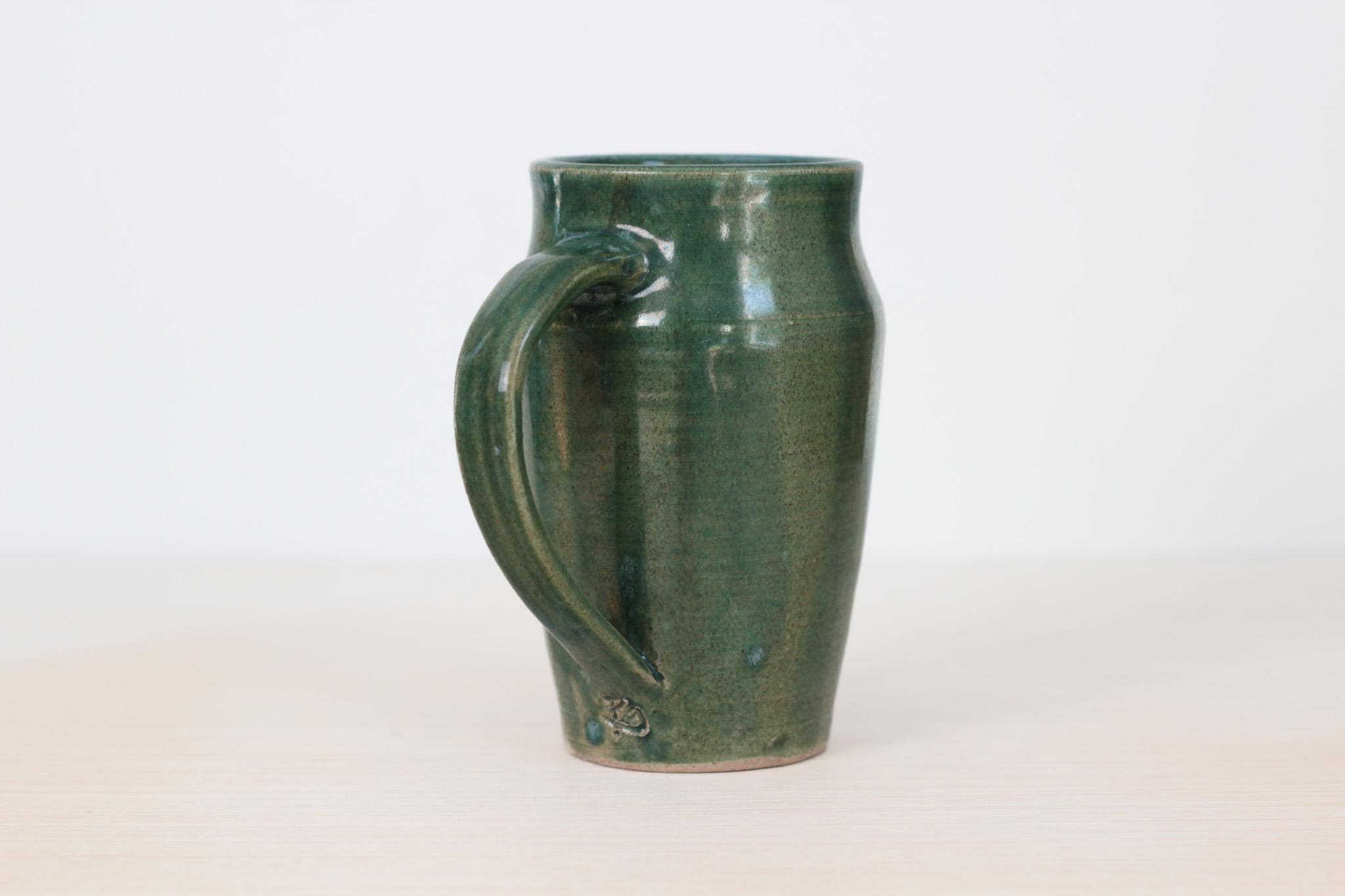 Vintage Studio Pottery Tall Green Mug, Signed by Artist