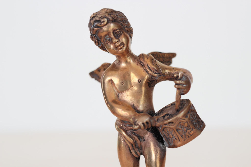 Vintage Solid Brass Angel Cherub Drummer Statue