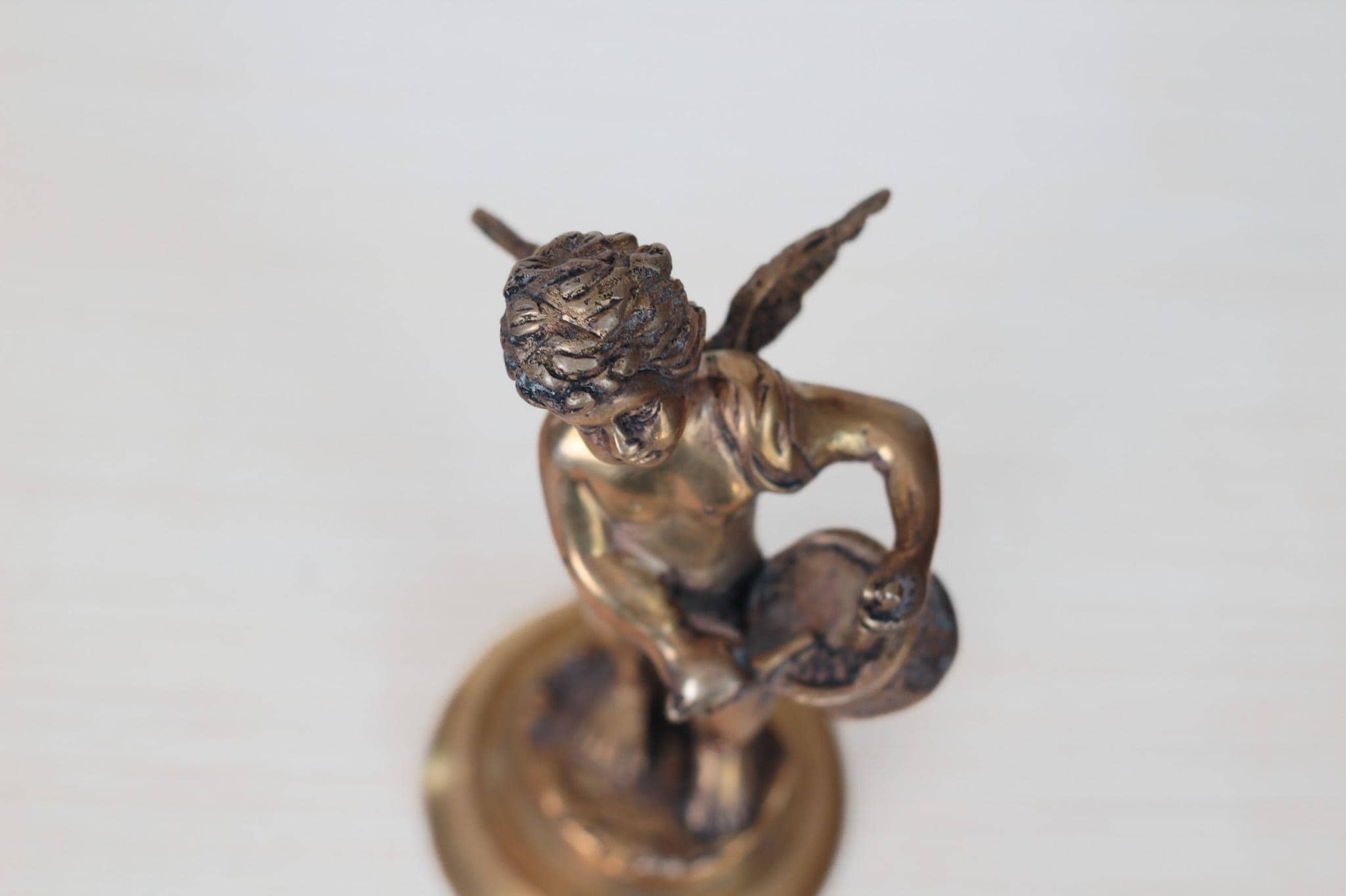 Vintage Solid Brass Angel Cherub Drummer Statue