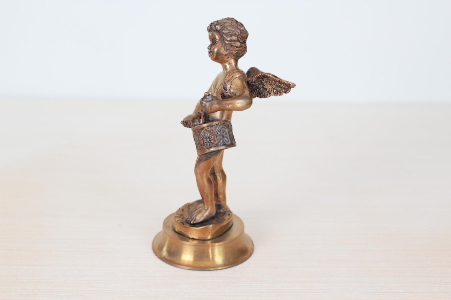 Vintage Solid Brass Angel Cherub Drummer Statue