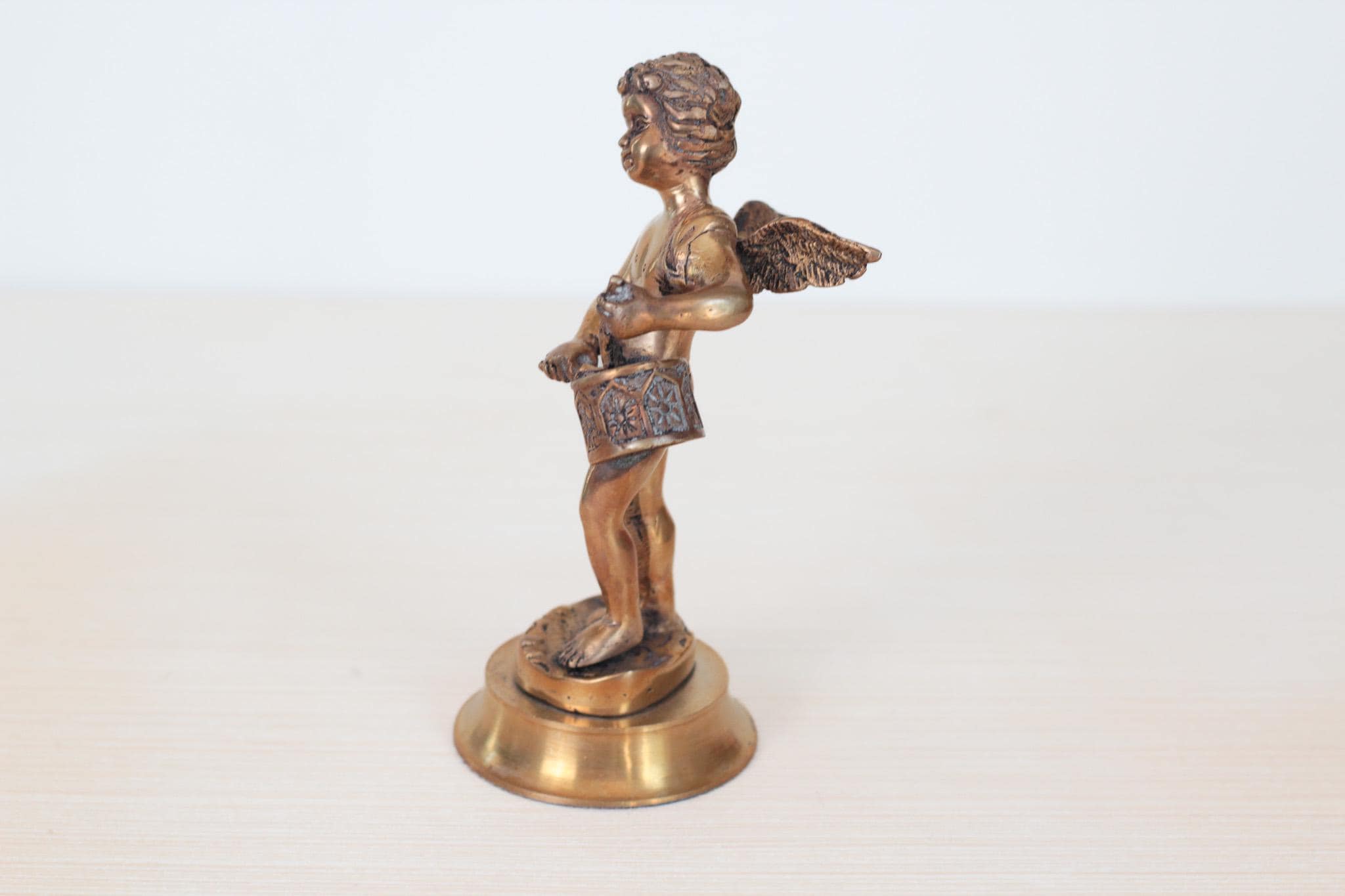 Vintage Solid Brass Angel Cherub Drummer Statue