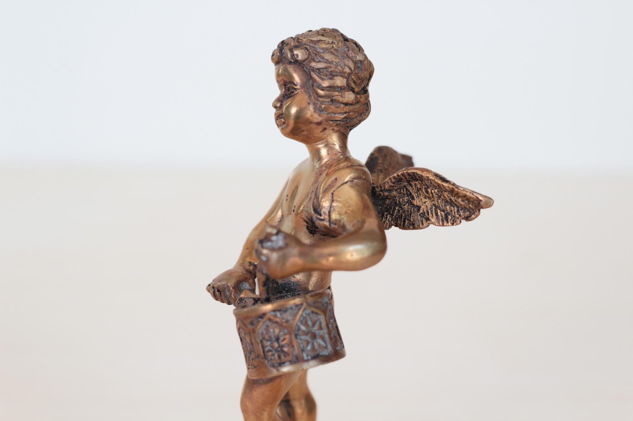Vintage Solid Brass Angel Cherub Drummer Statue