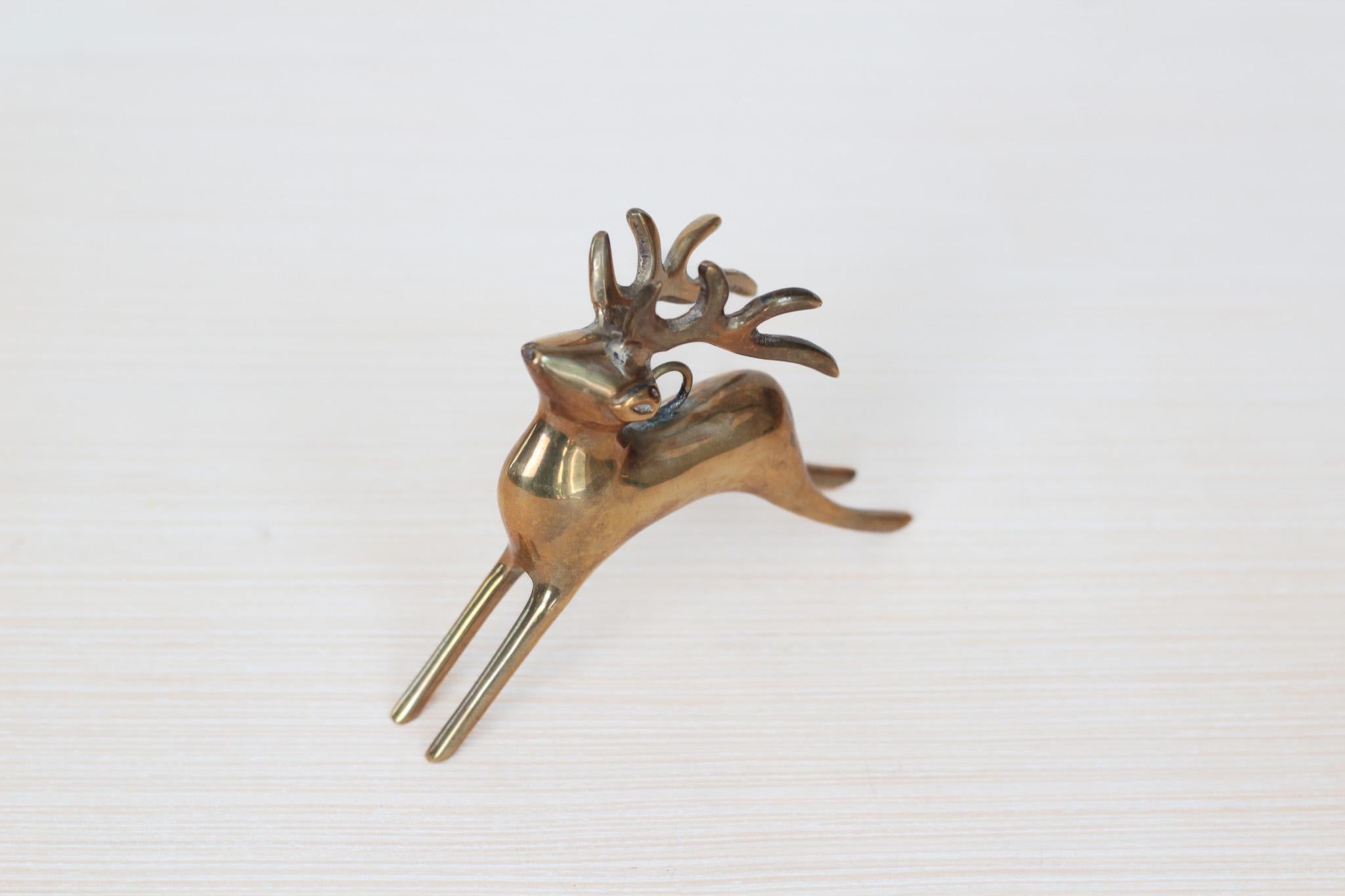 Vintage Brass Deer Figurine Ornament, Mid-Century Modern Christmas Decor