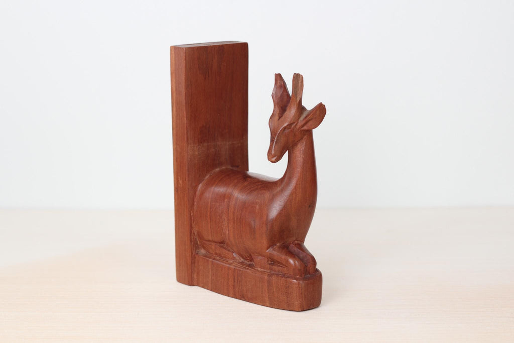 Vintage Teak Wood Gazelle Single Bookend (flawed), Mid-Century Decor