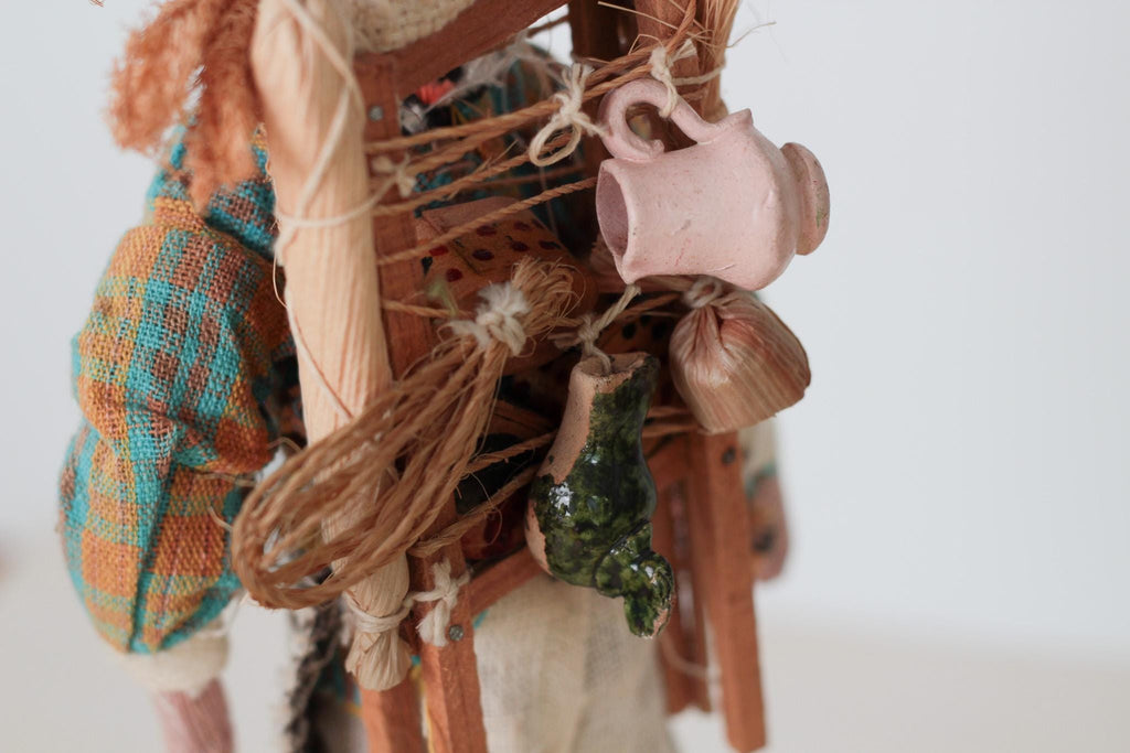 Vintage Guatemalan Folk Art Cloth Merchant Figure, 12.5in Tall