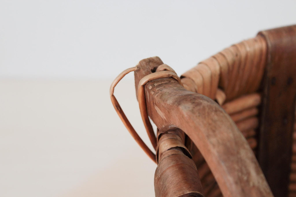Vintage Woven Harvest Basket with Wooden Handles