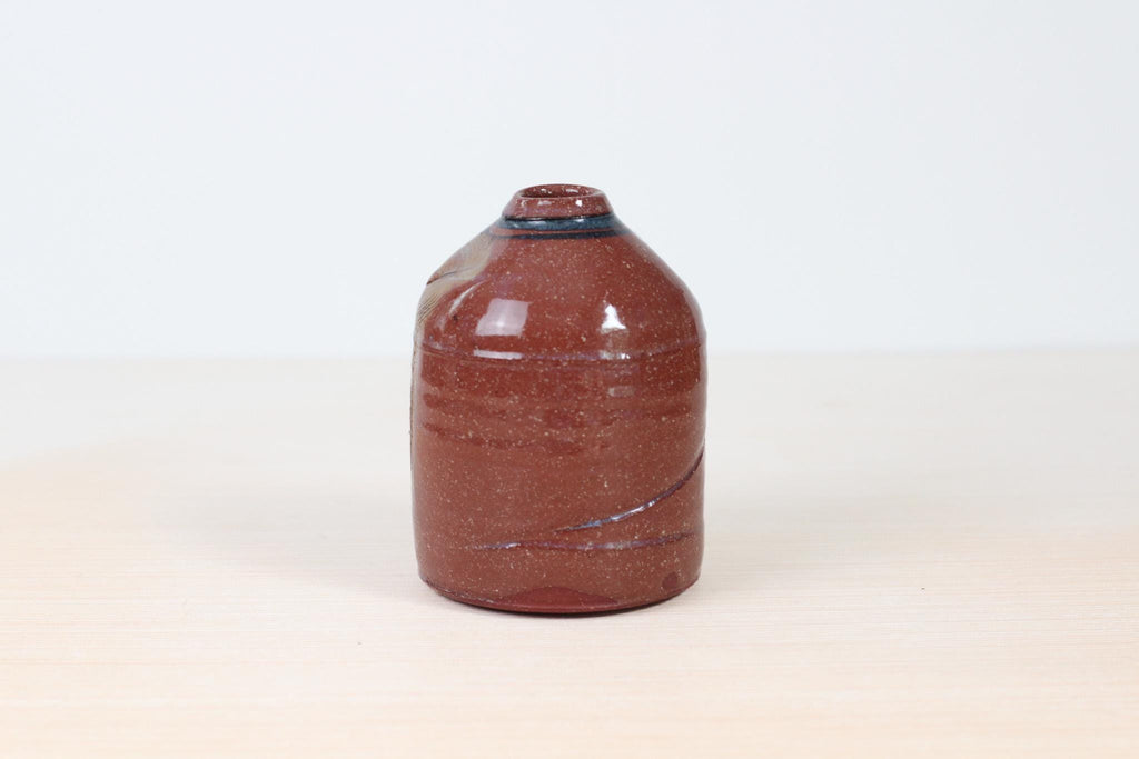 Vintage Studio Pottery Bud Vase in Red Stoneware Clay, Signed by Maker