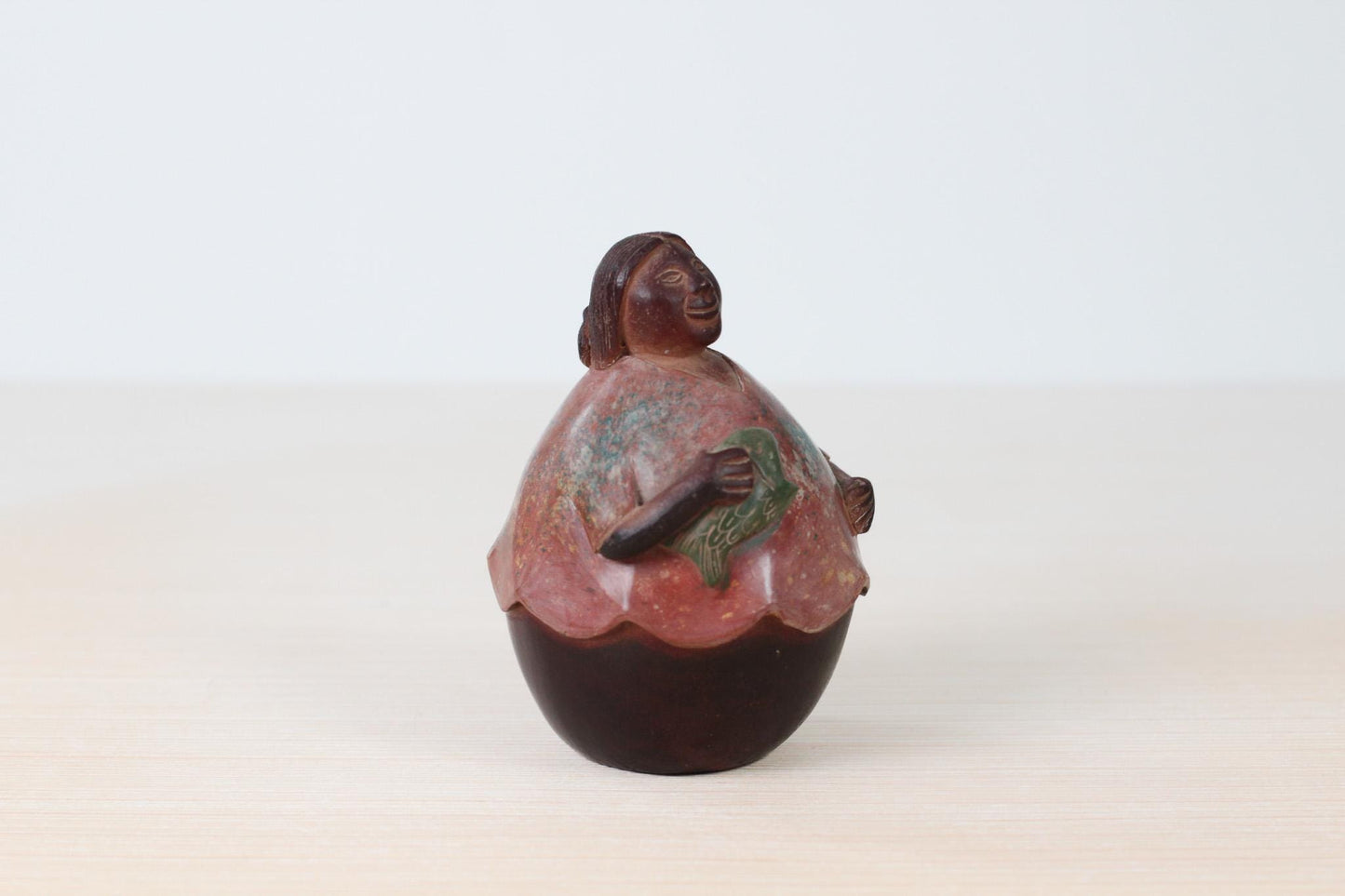 Vintage Chulucanas Pottery Figure by Manuel Adanaque, Peruvian Folk Art Woman with Fish