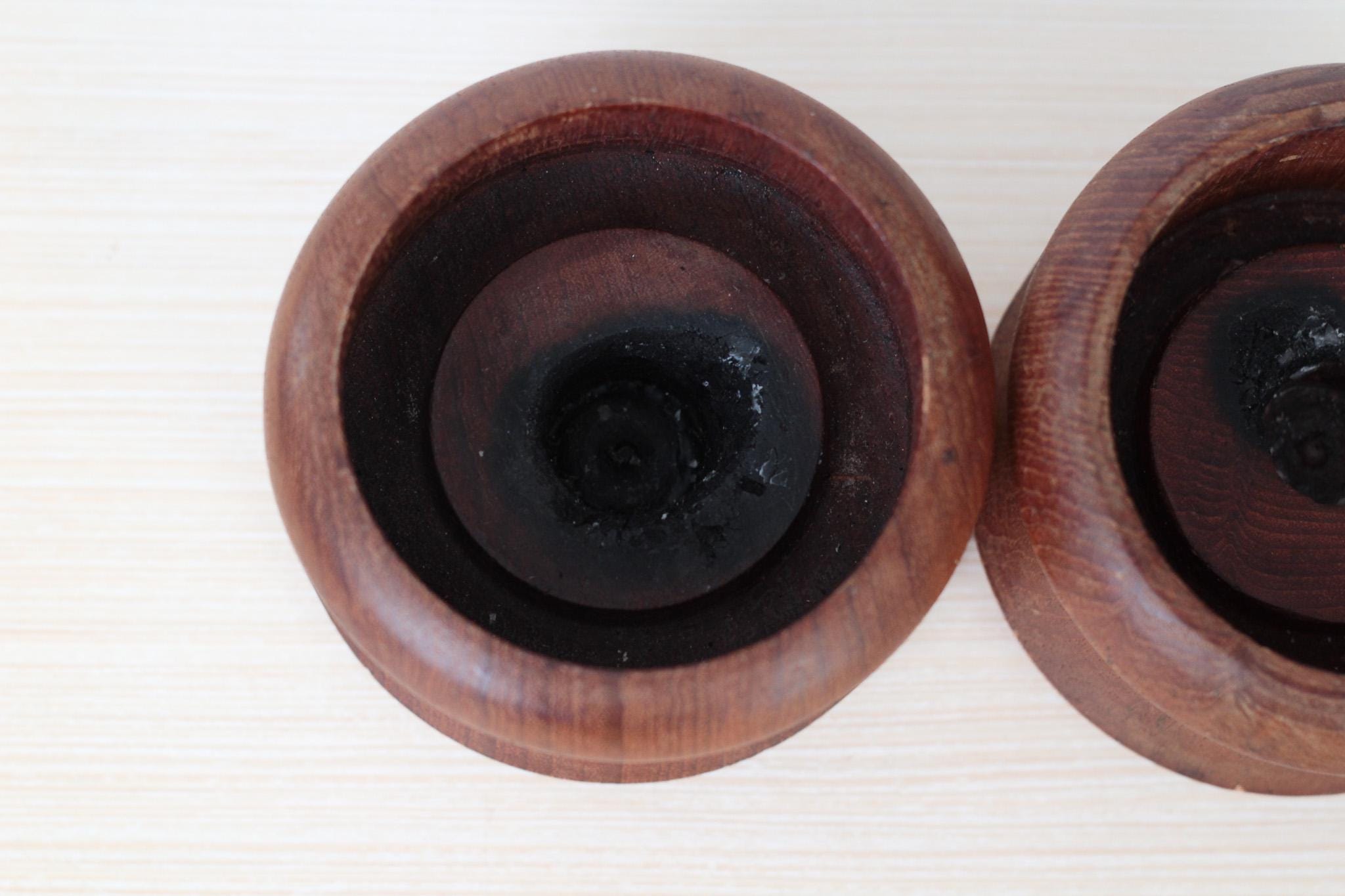Vintage Teak Wood Candle Holder Pair, Mid-Century Modern Decor