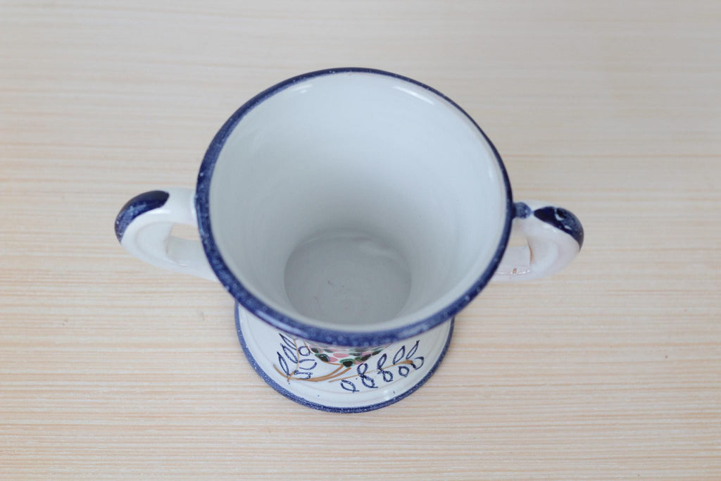 Vintage Italian Majolica Pottery Loving Cup with Hand-Painted Bird Motif