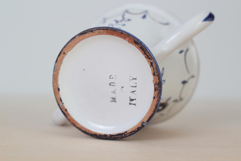 Vintage Italian Majolica Pottery Loving Cup with Hand-Painted Bird Motif